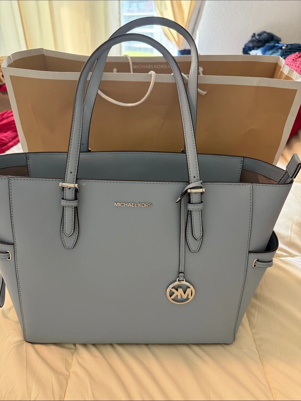 Michael Kors Light Blue Saffiano Leather Tote - Picture 1 of 7